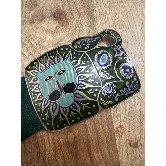 Accessories - Vintage 1960s Lion Enamel And Brass Leather Statement Belt.